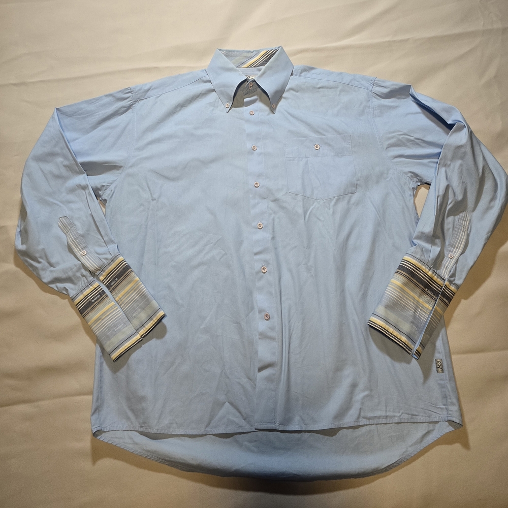 Light Blue Men's Button Down Shirt with Patterned Cuffs